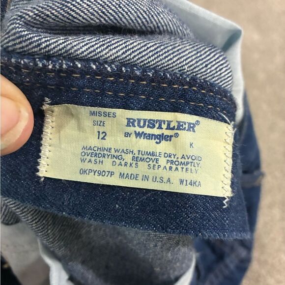 Vintage Rustler Wrangler Misses Jeans 12 LONG USA Dark Wash Straight Leg Denim - Picture 4 of 7